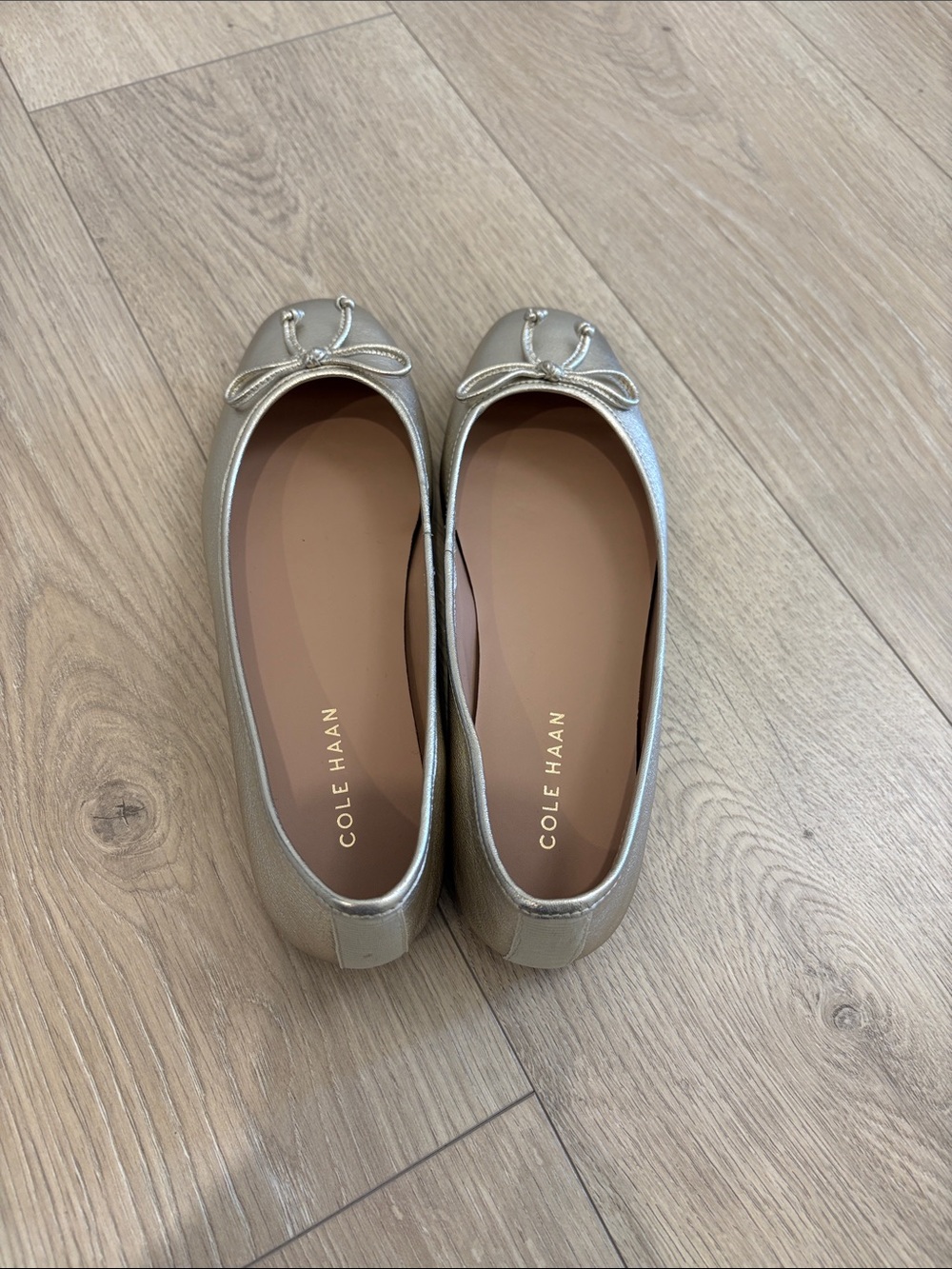 Cole Haan Metallic Champagne Bow Ballet Flats